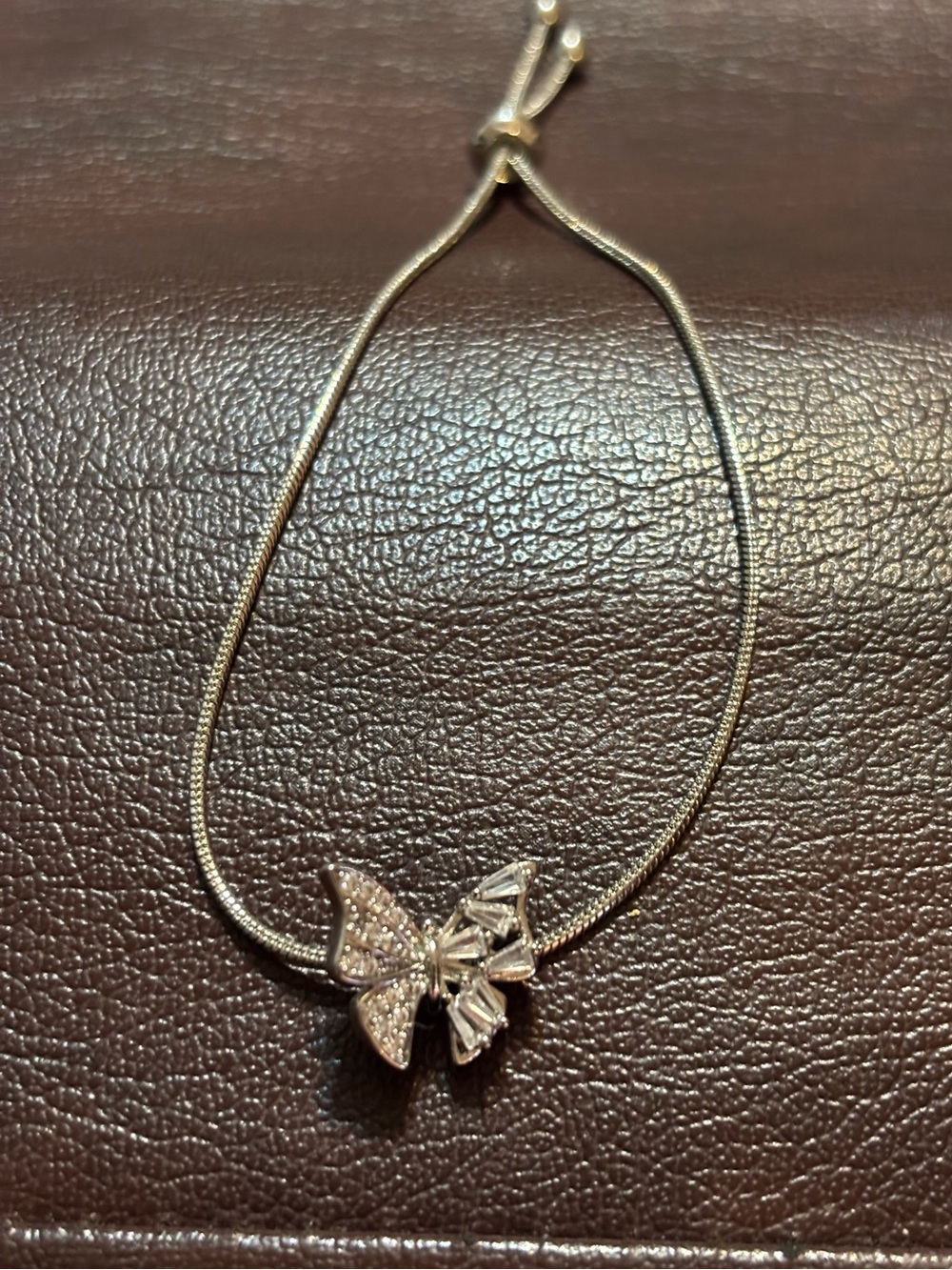 Silver Butterfly Crystal Accent Adjustable Bracelet Vintage estate